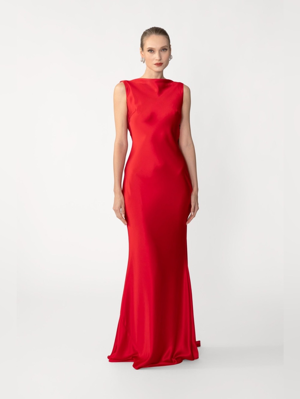 SAU LEE Callie Satin Gown Red Open Back Formal Maxi Dress US Size 12 - Picture 3 of 11